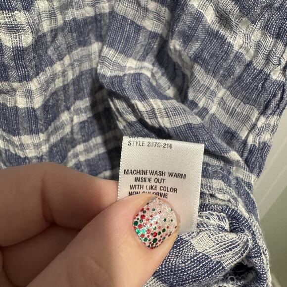 CP Shades Regina Cap Sleeve Tunic Top Blue Plaid Linen Size Medium - Picture 5 of 6